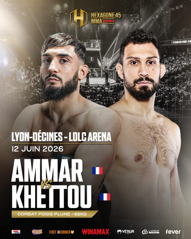 Mazri Ammar 🇫🇷 vs Nessim Khettou 🇫🇷

Ne manquez pas cet affrontement entre le local lyonnais Mazri Ammar (Champion d’Europe IMMAF 2022), prêt à briller devant son public et le toulousain Nessim Khettou déterminé à s’imposer à l’extérieur. 🔥

Un combat entre deux profils qui veulent faire la différence dans la cage ! 

📅 12 juin 2026 à la LDLC Arena de Lyon (@ldlc_arena)
🎟️ Billetterie ouverte, prenez vos places dès maintenant !
(Lien en bio du profil)

#HEXAGONEMMA #HXMMA #MMA #Lyon