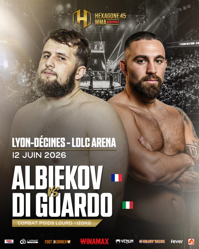 Tamerlan Albiekov 🇫🇷 VS Samuele Di Guardo 🇮🇹

Devant 12.000 personnes, le 12 juin prochain, à la LDLC Arena de Lyon, Tamerlan Albiekov et Samuele Di Guardo vont faire trembler la cage.

Un affrontement franco-italien chez les poids-lourd, où deux styles et deux puissances vont s’opposer dans une division toujours imprévisible.

Un combat prévu sur la même carte que le choc #PaulDenaVSAnzor ! 🔥

🎟️ Billetterie disponible ! 
(Lien en bio du profil)

#HEXAGONEMMA #HXMMA #MMA #Lyon