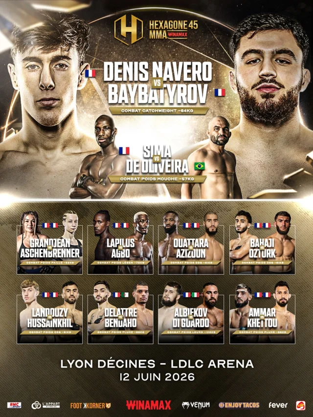 🚨 LA PLUS GROSSE SOIRÉE DE MMA DE FRANCE DEVANT 12 000 PERSONNES !
La Fightcard officielle #HXMMA45 le 12 juin à la LDLC Arena de Lyon.

🔥Paul Dena vs Anzor : 

Le petit prince du MMA français Paul Dena et le talentueux normand Anzor Babatyrov vont mettre fin à leur rivalité au terme d’un combat attendu depuis 3 ans.

🔥 Samba Sima vs Leonardo De Oliveira 

Le crack du MMA Français est de retour ! 
Actuellement sur 3 victoires express et 0 défaites. Après l’annulation de son dernier combat, Samba Sima revient déterminé et promet une démonstration mais attentionné à ne pas commettre d’erreurs face au brésilien Leonardo De Oliveira. 

🥊 Les autres fights sur la même carte :

- Noelle Grandjean vs Mathilde Aschenbrenner
- Damien Lapilus vs Eren Agbo
- Youssouf Ouattara vs Anas Azizoun
- Nezar Bahaji vs Muhammed-Fatih Ozturk
- Allan Landouzy vs Abdul Hussainkhil

10 COMBATS AU TOTAL !

🎟️ Prenez vos places dès maintenant pour vivre ce show dans l’incroyable LDLC Arena de Lyon ! (Lien en bio du profil)