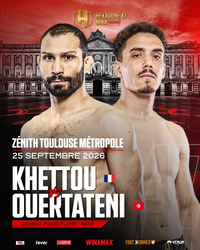 🚨 CHANGEMENT D’ADVERSAIRE POUR NESSIM KHETTOU ! 

Le Toulousain fera désormais face au jeune Mohamed Aziz Ouertateni (3-1). 👊🏼

À domicile, Nessim Khettou arrivera en pleine confiance après sa victoire par soumission à la LDLC Arena de Lyon. 

Devant son public, il aura à cœur de confirmer sa belle dynamique chez HEXAGONE MMA. 🔥

Un nouveau défi pour le Toulousain, qui devra s’imposer s’il veut continuer à réaliser ses rêves. 📈

📅 25 septembre - Zénith de Toulouse 
🎫 Toulousains, prenez vos places ! 
(Lien en bio du profil) 

#HexagoneMMA #HXMMA #MMA #Toulouse