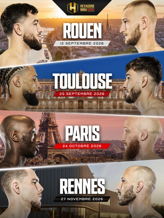 🚨 4 VILLES, 4 SHOWS ET ÇA COMMENCE CE SAMEDI ! 👀

Hexagone MMA débarque pour cette fin d’année dans 4 villes différentes et ça démarre ce samedi soir avec Hexagone MMA SERIES au Zénith de Rouen, en Normandie ! 🔥

🗓️ Prochaines dates :

- Toulouse : 25 septembre (7 COMBATS - 7 TOULOUSAINS 👊)

- Paris : 24 octobre (CEINTURE DES -57 KG EN JEU 🏅)

- Rennes : 27 novembre (FINALE DU TOURNOI À 100 000 € DES -70 KG 🏆)

Alors, vous avez déjà pris vos places ? 👀

🎫 Ne manquez pas cette fin d’année sous le signe Hexagone MMA à Rouen, Toulouse, Paris, Rennes… Prenez vos places dès maintenant !
(Lien en bio du profil)

#HexagoneMMA #HXMMA #MMA #ProchainesDates